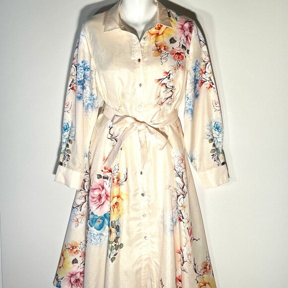 Anewsta NWT SZ 12 Floral print midi dress Feminine Dressy Coquette Romantic Chic - Picture 3 of 13